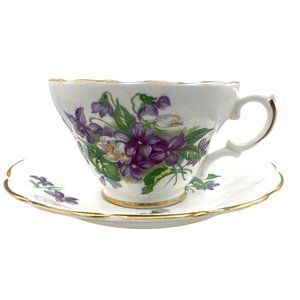 Vintage Vanderwood Bone China Tea Cup and Saucer Violet Pattern